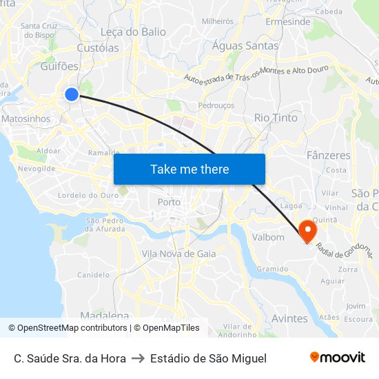 C. Saúde Sra. da Hora to Estádio de São Miguel map