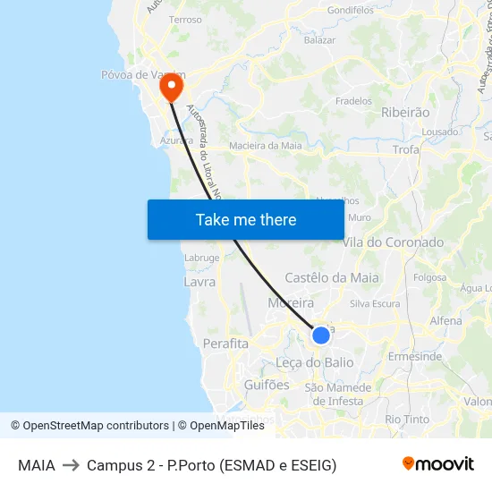 MAIA to Campus 2 - P.Porto (ESMAD e ESEIG) map