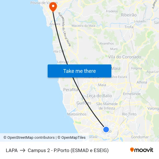 LAPA to Campus 2 - P.Porto (ESMAD e ESEIG) map