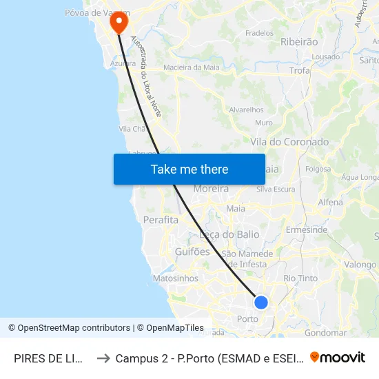 PIRES DE LIMA to Campus 2 - P.Porto (ESMAD e ESEIG) map
