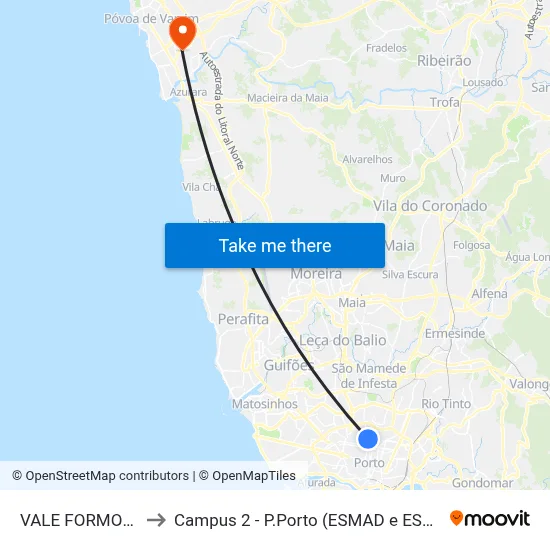 VALE FORMOSO to Campus 2 - P.Porto (ESMAD e ESEIG) map