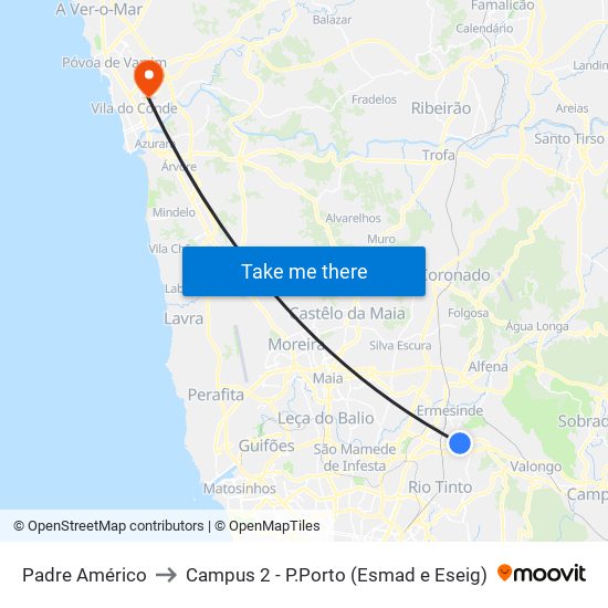 Padre Américo to Campus 2 - P.Porto (Esmad e Eseig) map