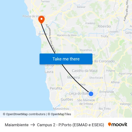 Maiambiente to Campus 2 - P.Porto (ESMAD e ESEIG) map