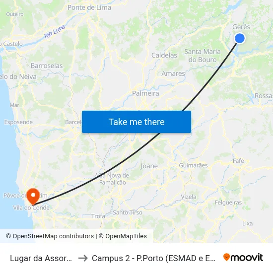 Lugar da Assoreira to Campus 2 - P.Porto (ESMAD e ESEIG) map