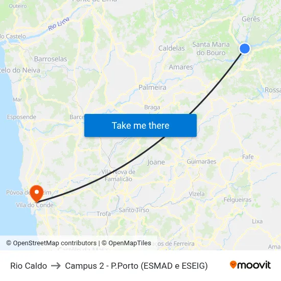 Rio Caldo to Campus 2 - P.Porto (ESMAD e ESEIG) map