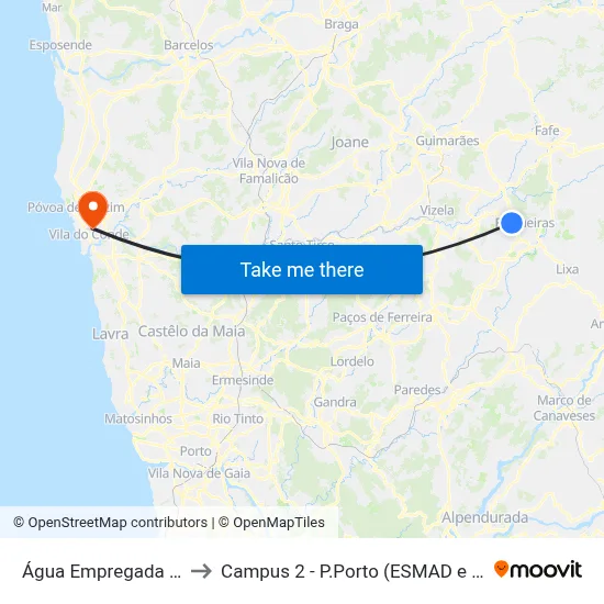 Água Empregada (Cz.) to Campus 2 - P.Porto (ESMAD e ESEIG) map