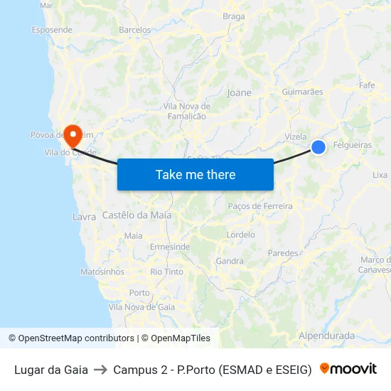 Lugar da Gaia to Campus 2 - P.Porto (ESMAD e ESEIG) map