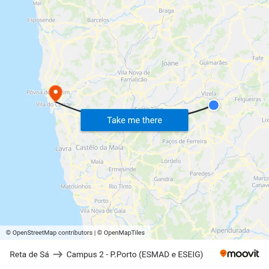 Reta de Sá to Campus 2 - P.Porto (ESMAD e ESEIG) map