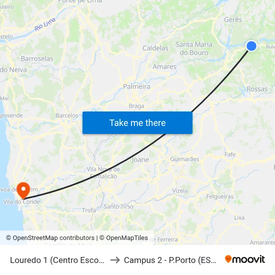 Louredo 1 (Centro Escolar) | Formiga to Campus 2 - P.Porto (ESMAD e ESEIG) map