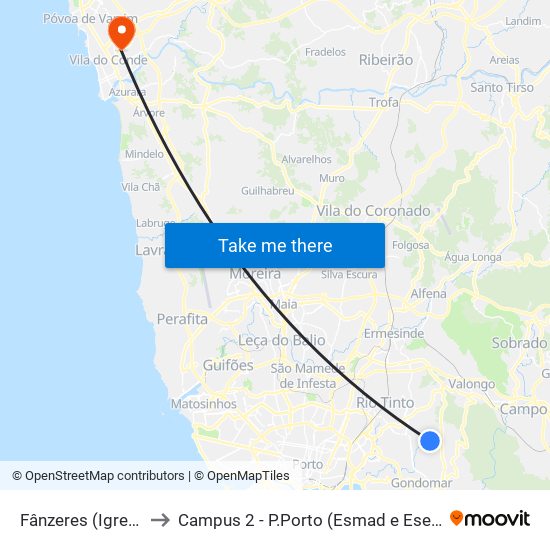 Fânzeres (Igreja) to Campus 2 - P.Porto (Esmad e Eseig) map