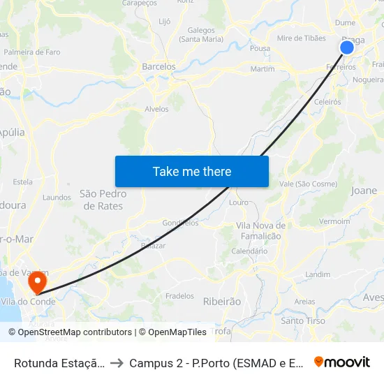 Rotunda Estação II to Campus 2 - P.Porto (ESMAD e ESEIG) map