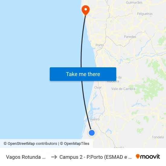 Vagos Rotunda Norte to Campus 2 - P.Porto (ESMAD e ESEIG) map
