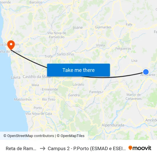 Reta de Ramos to Campus 2 - P.Porto (ESMAD e ESEIG) map