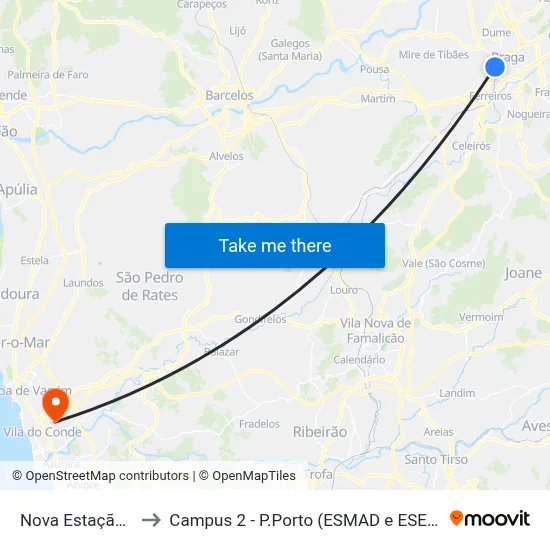 Nova Estação Ii to Campus 2 - P.Porto (ESMAD e ESEIG) map