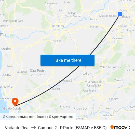 Variante Real to Campus 2 - P.Porto (ESMAD e ESEIG) map