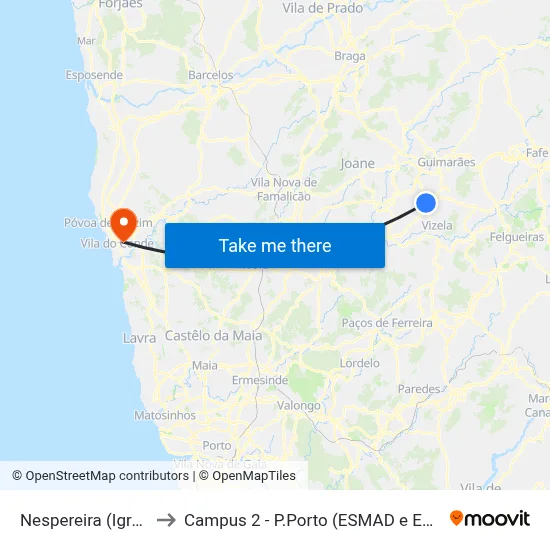 Nespereira (Igreja) to Campus 2 - P.Porto (ESMAD e ESEIG) map