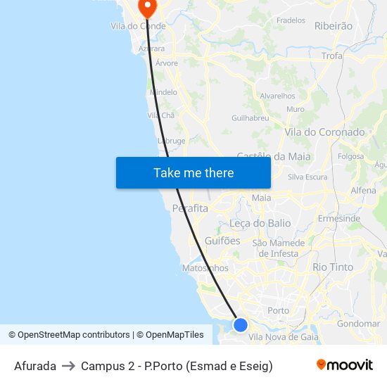 Afurada to Campus 2 - P.Porto (Esmad e Eseig) map