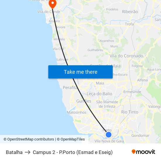 Batalha to Campus 2 - P.Porto (Esmad e Eseig) map