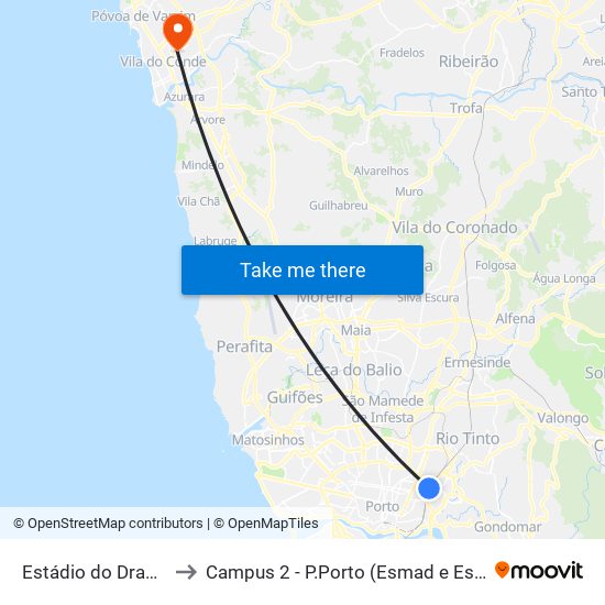 Estádio Do Dragão to Campus 2 - P.Porto (Esmad e Eseig) map