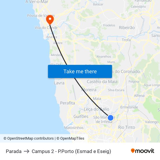 Parada to Campus 2 - P.Porto (Esmad e Eseig) map