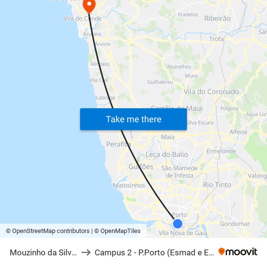 Mouzinho da Silveira to Campus 2 - P.Porto (Esmad e Eseig) map