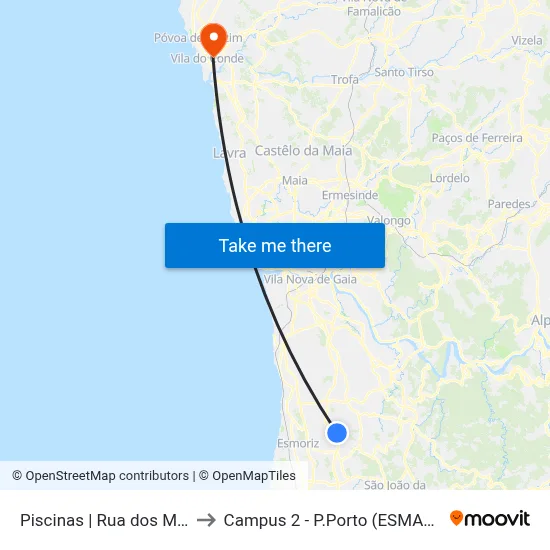 Piscinas |  Rua dos Murtórios to Campus 2 - P.Porto (ESMAD e ESEIG) map