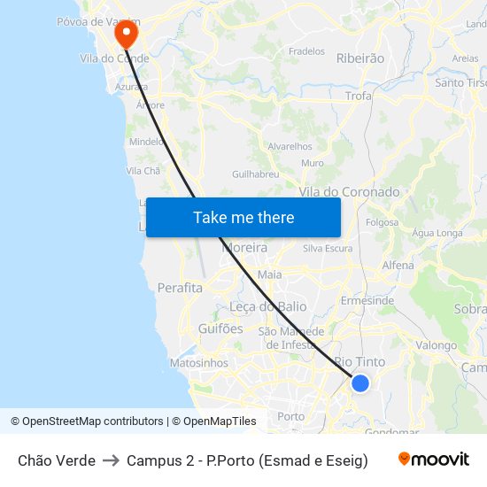 Chão Verde to Campus 2 - P.Porto (Esmad e Eseig) map