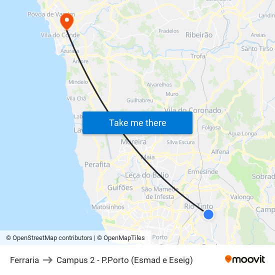 Ferraria to Campus 2 - P.Porto (Esmad e Eseig) map