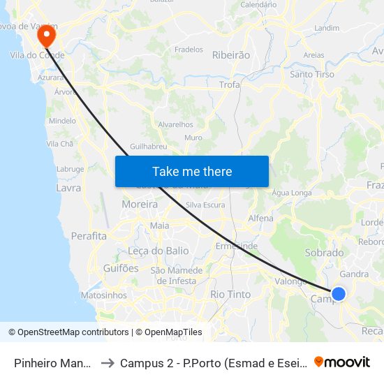 Pinheiro Manso to Campus 2 - P.Porto (Esmad e Eseig) map