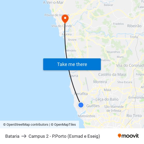 Bataria to Campus 2 - P.Porto (Esmad e Eseig) map