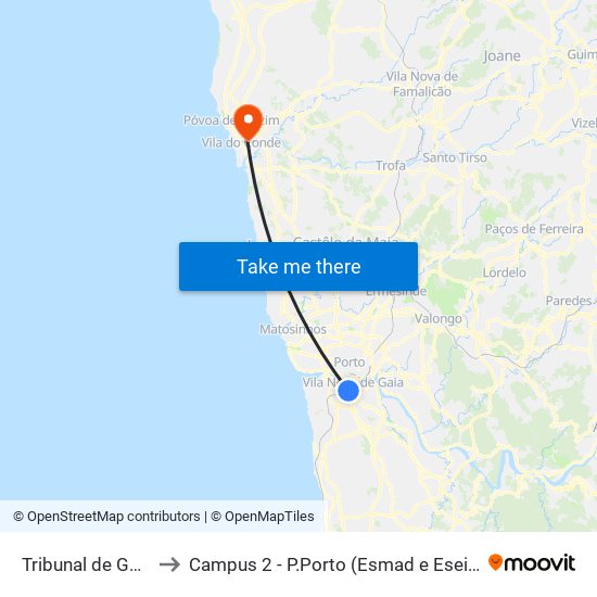 Tribunal de Gaia to Campus 2 - P.Porto (Esmad e Eseig) map