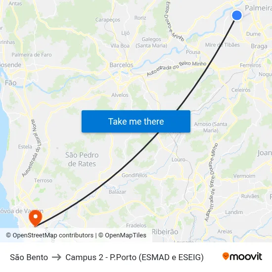 São Bento to Campus 2 - P.Porto (ESMAD e ESEIG) map