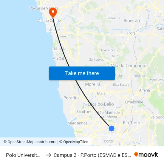 Polo Universitário to Campus 2 - P.Porto (ESMAD e ESEIG) map