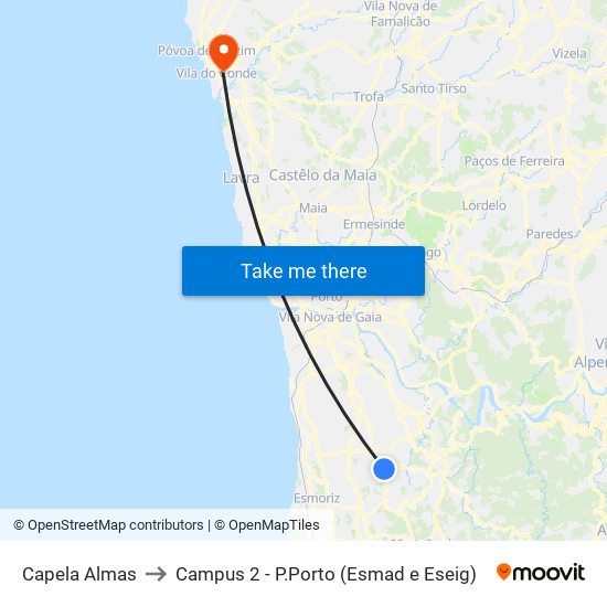 Capela Almas to Campus 2 - P.Porto (Esmad e Eseig) map