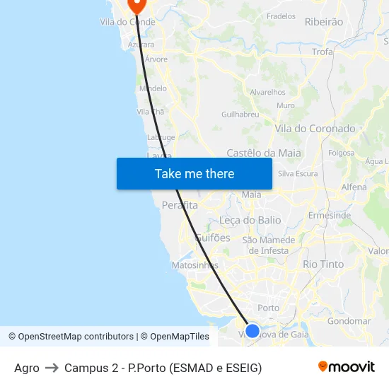 Agro to Campus 2 - P.Porto (ESMAD e ESEIG) map