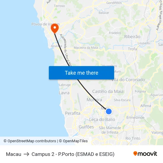 Macau to Campus 2 - P.Porto (ESMAD e ESEIG) map