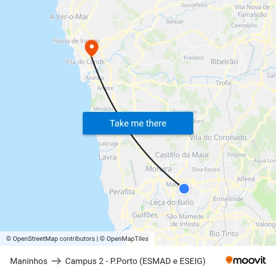 Maninhos to Campus 2 - P.Porto (ESMAD e ESEIG) map