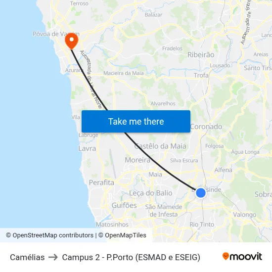 Camélias to Campus 2 - P.Porto (ESMAD e ESEIG) map