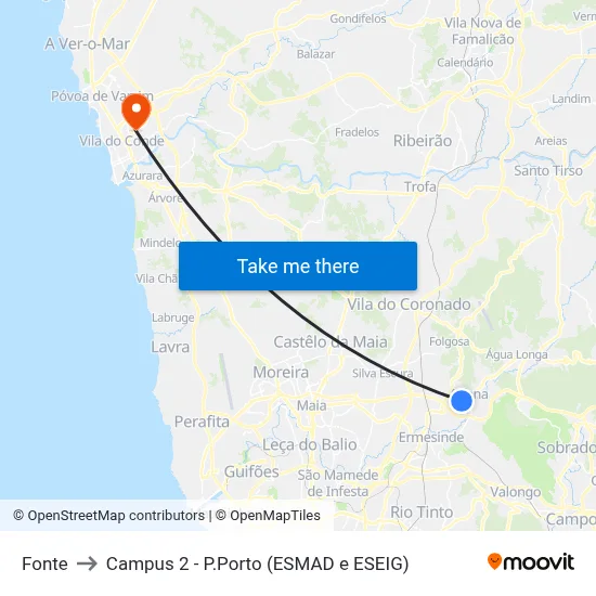 Fonte to Campus 2 - P.Porto (ESMAD e ESEIG) map