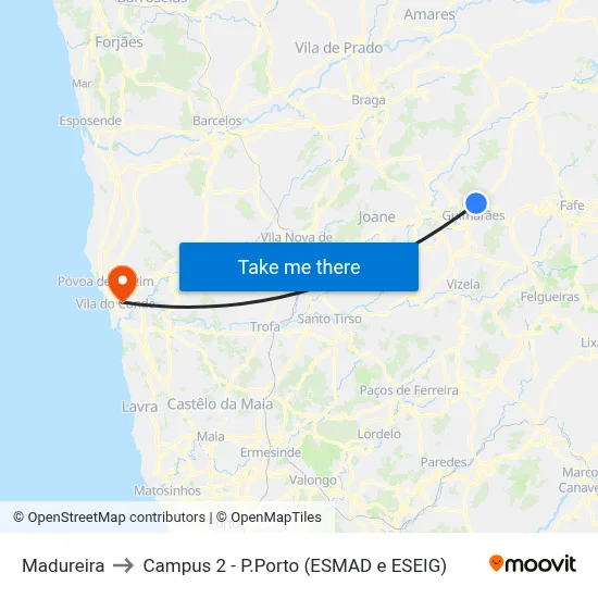 Madureira to Campus 2 - P.Porto (ESMAD e ESEIG) map