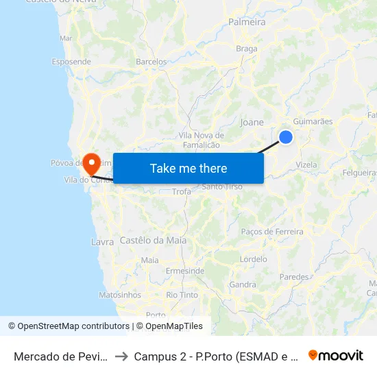 Mercado de Pevidém to Campus 2 - P.Porto (ESMAD e ESEIG) map