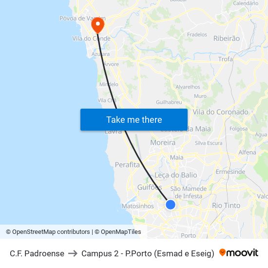 C.F. Padroense to Campus 2 - P.Porto (Esmad e Eseig) map