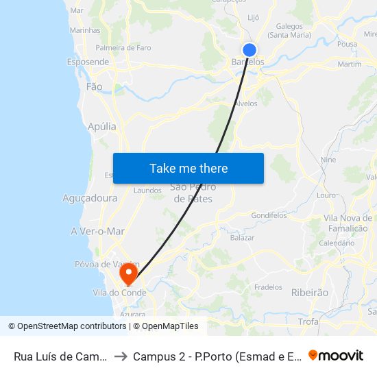 Rua Luís de Camões to Campus 2 - P.Porto (Esmad e Eseig) map