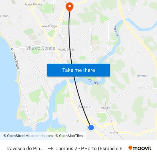 Travessa do Pindelo to Campus 2 - P.Porto (Esmad e Eseig) map