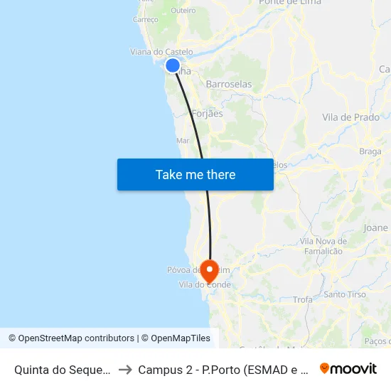 Quinta do Sequeiro 2 to Campus 2 - P.Porto (ESMAD e ESEIG) map