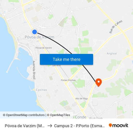 Póvoa de Varzim (Mercado) to Campus 2 - P.Porto (Esmad e Eseig) map