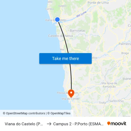 Viana do Castelo (Papanata) to Campus 2 - P.Porto (ESMAD e ESEIG) map