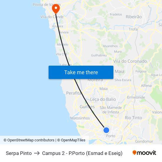 Serpa Pinto to Campus 2 - P.Porto (Esmad e Eseig) map