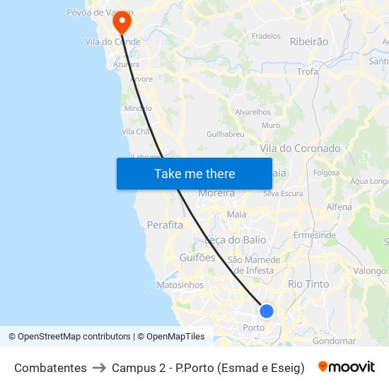 Combatentes to Campus 2 - P.Porto (Esmad e Eseig) map