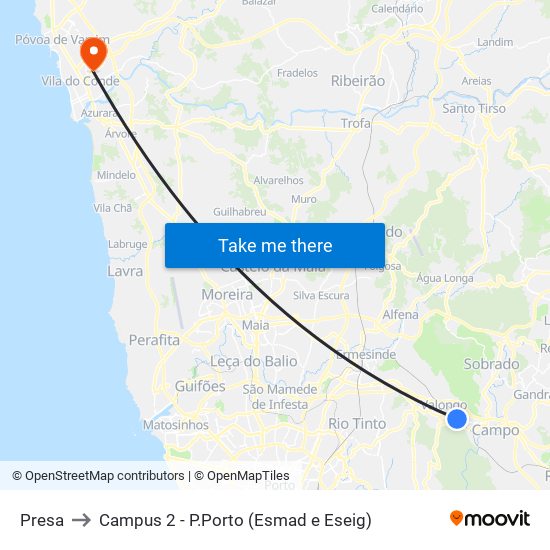 Presa to Campus 2 - P.Porto (Esmad e Eseig) map